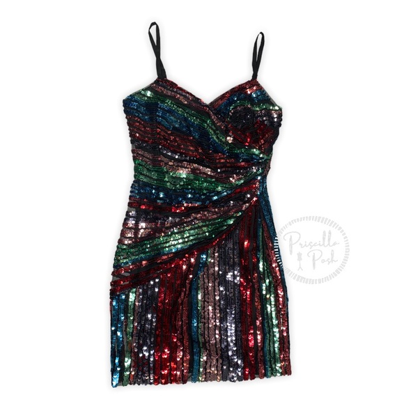 NWT Parker Black Rainbow Sequin Mini Wrap Dress - Picture 8 of 15